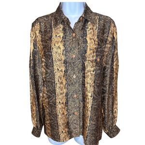 Vintage Gallant 100% Silk Gold Black Animal Print Button Down Blouse Sz 4 Retro